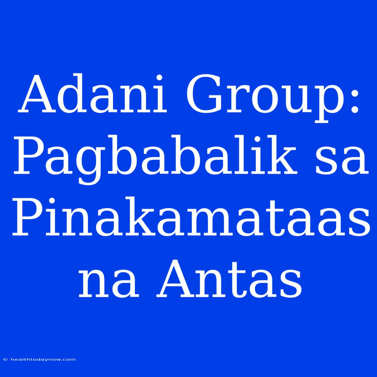 Adani Group:  Pagbabalik Sa Pinakamataas Na Antas