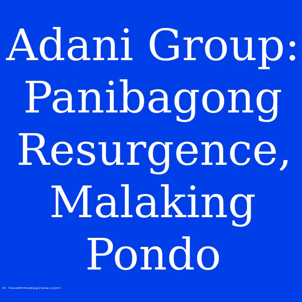 Adani Group: Panibagong Resurgence, Malaking Pondo