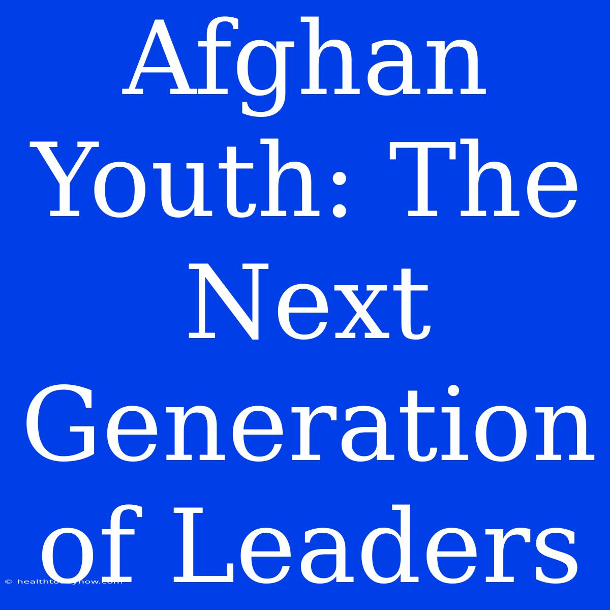 Afghan Youth: The Next Generation Of Leaders