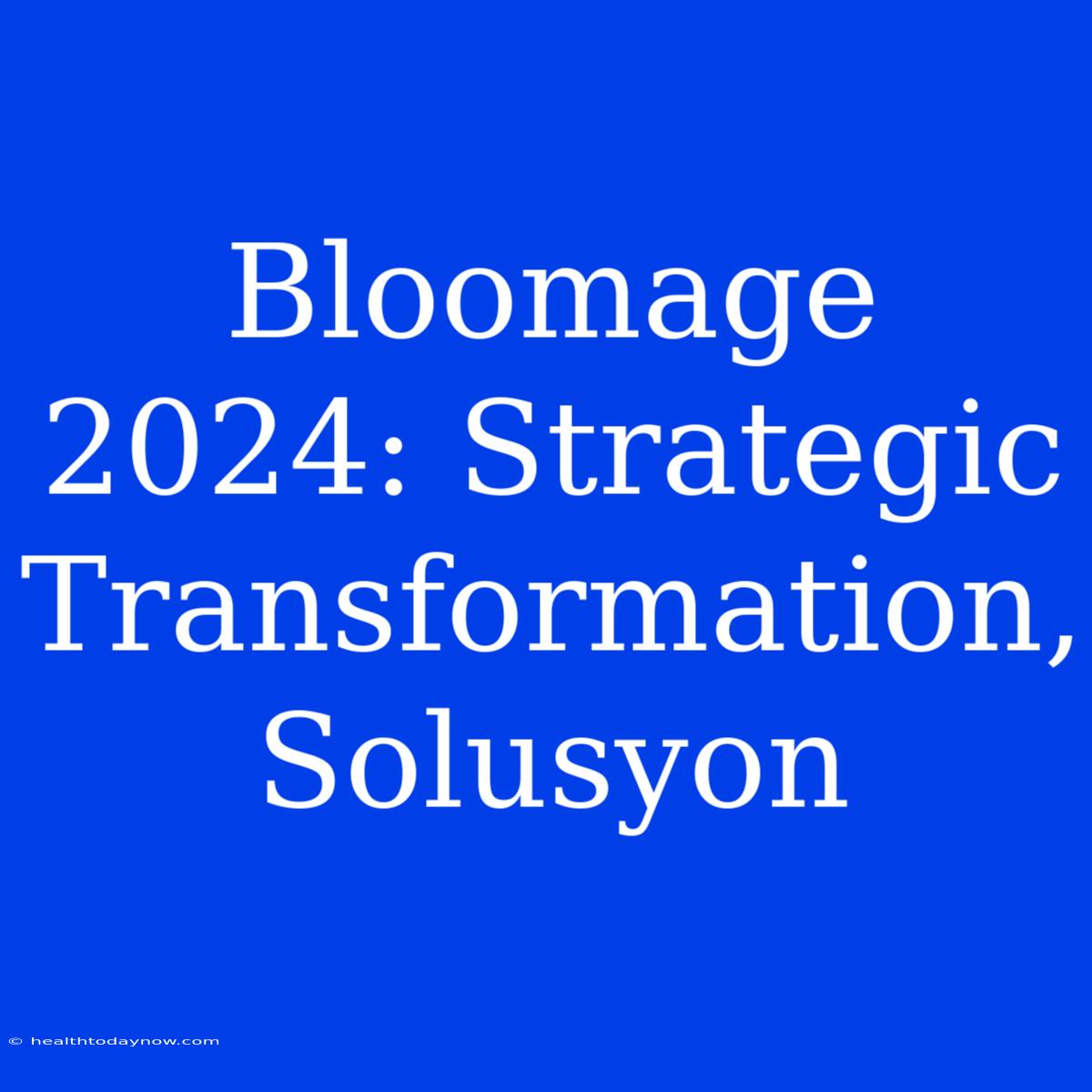 Bloomage 2024: Strategic Transformation, Solusyon