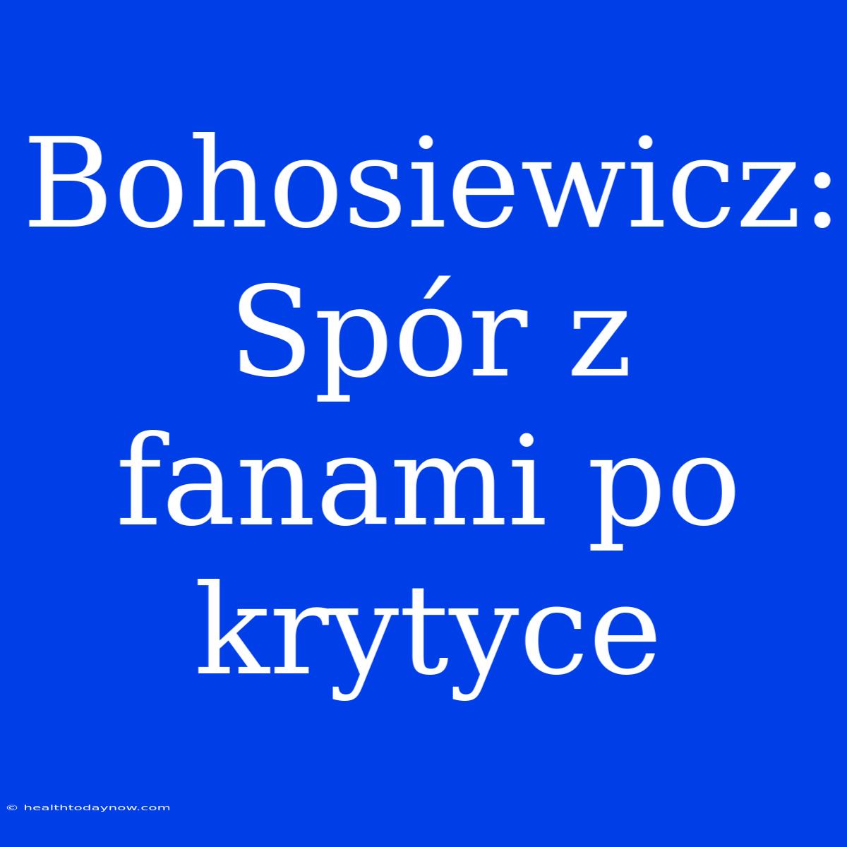 Bohosiewicz: Spór Z Fanami Po Krytyce