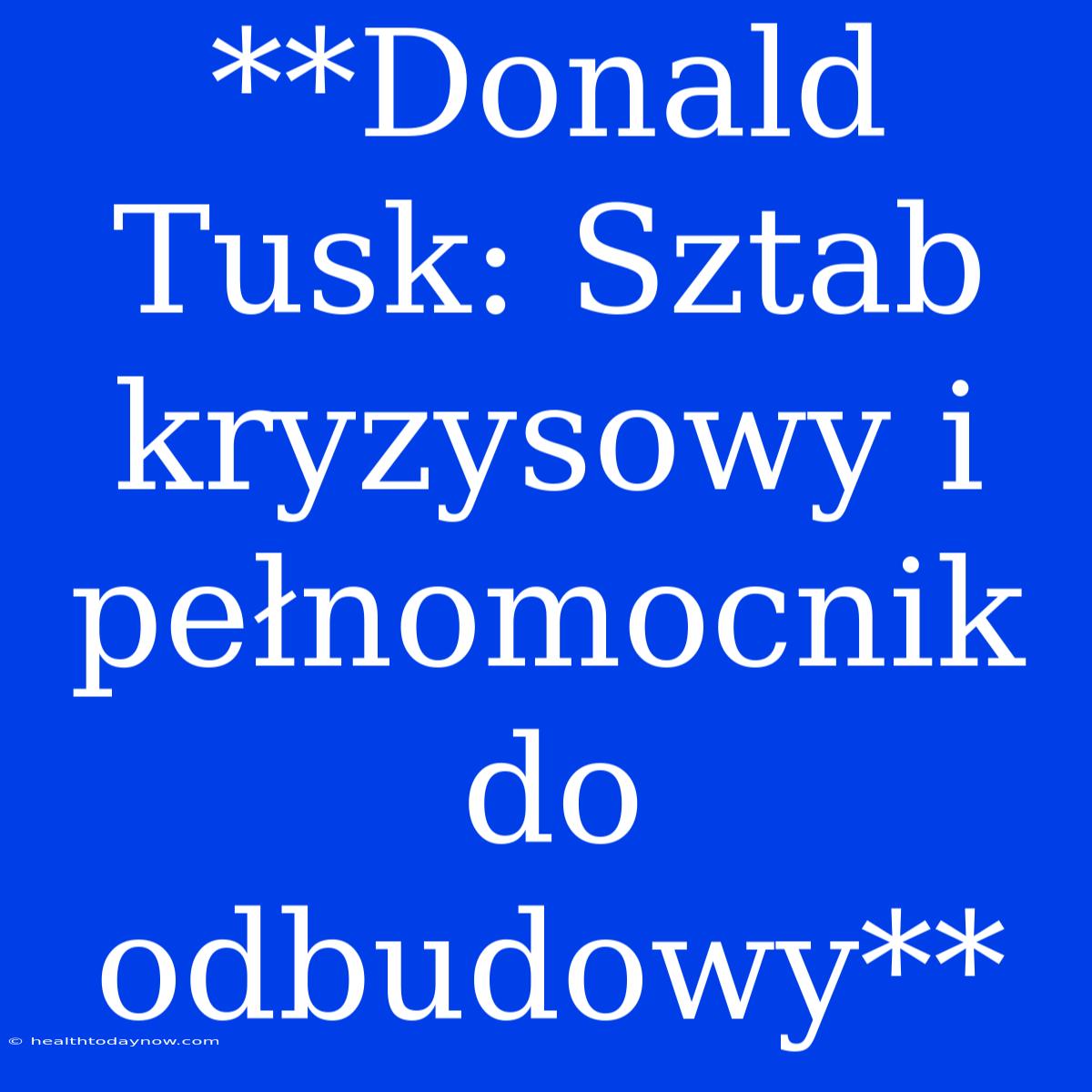 **Donald Tusk: Sztab Kryzysowy I Pełnomocnik Do Odbudowy**