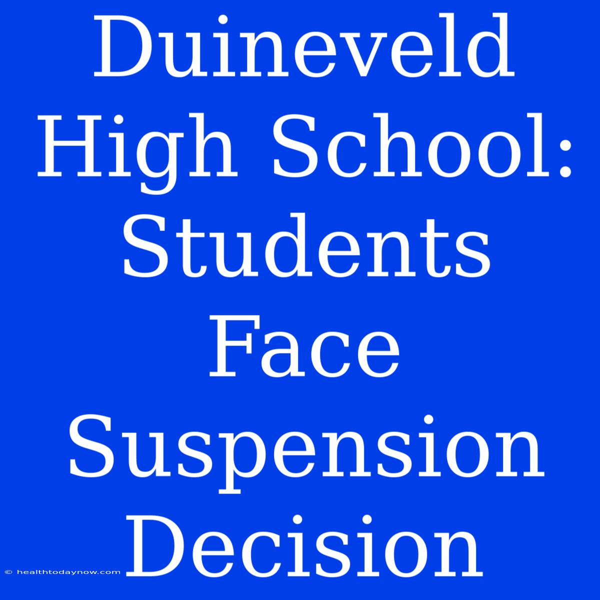 Duineveld High School: Students Face Suspension Decision