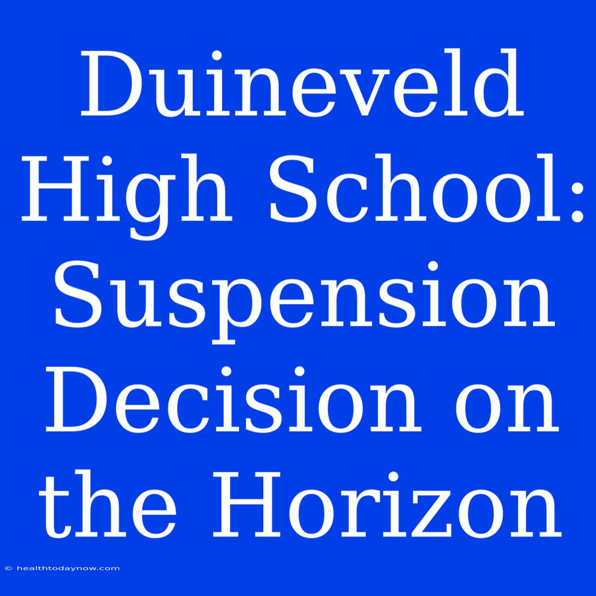 Duineveld High School: Suspension Decision On The Horizon 