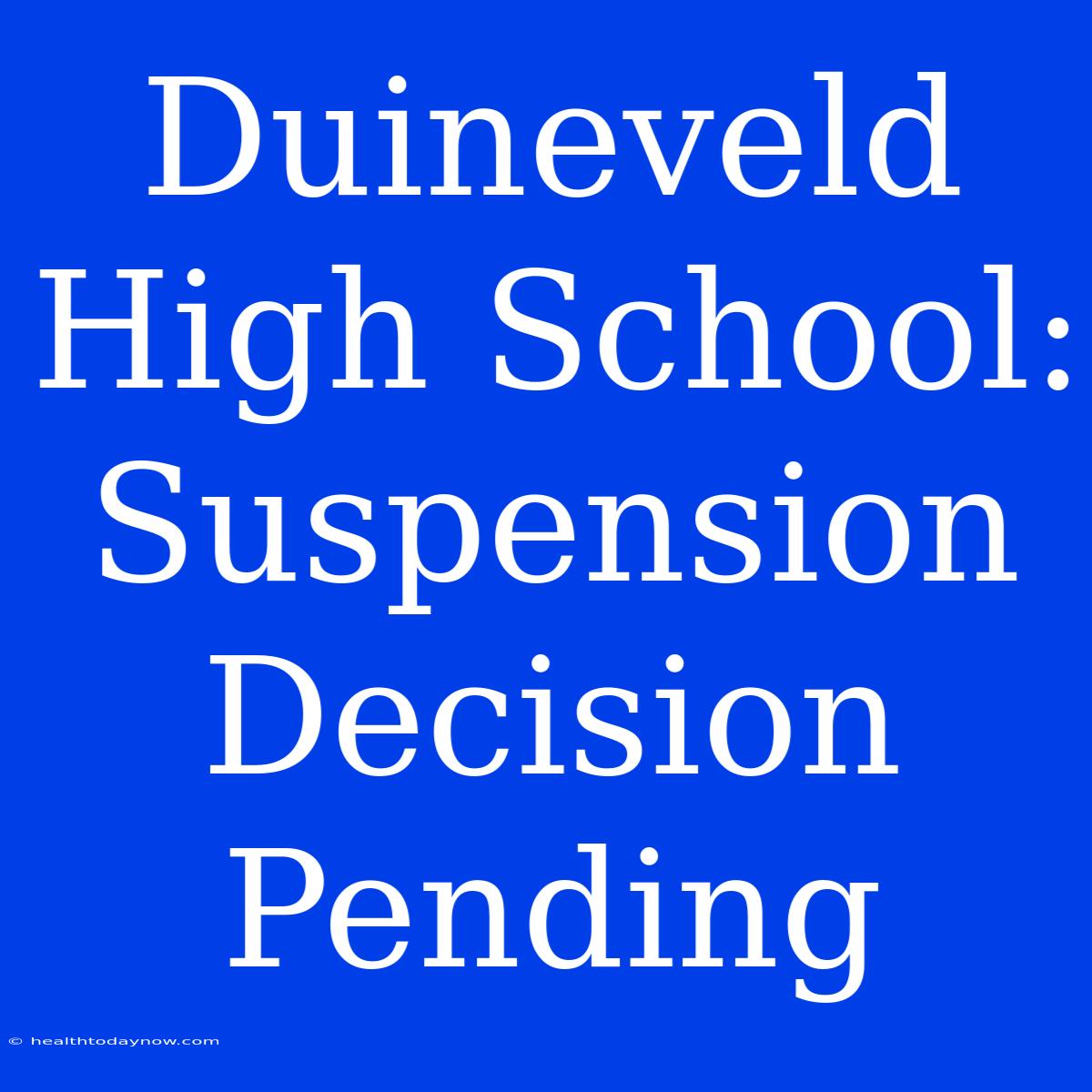 Duineveld High School: Suspension Decision Pending