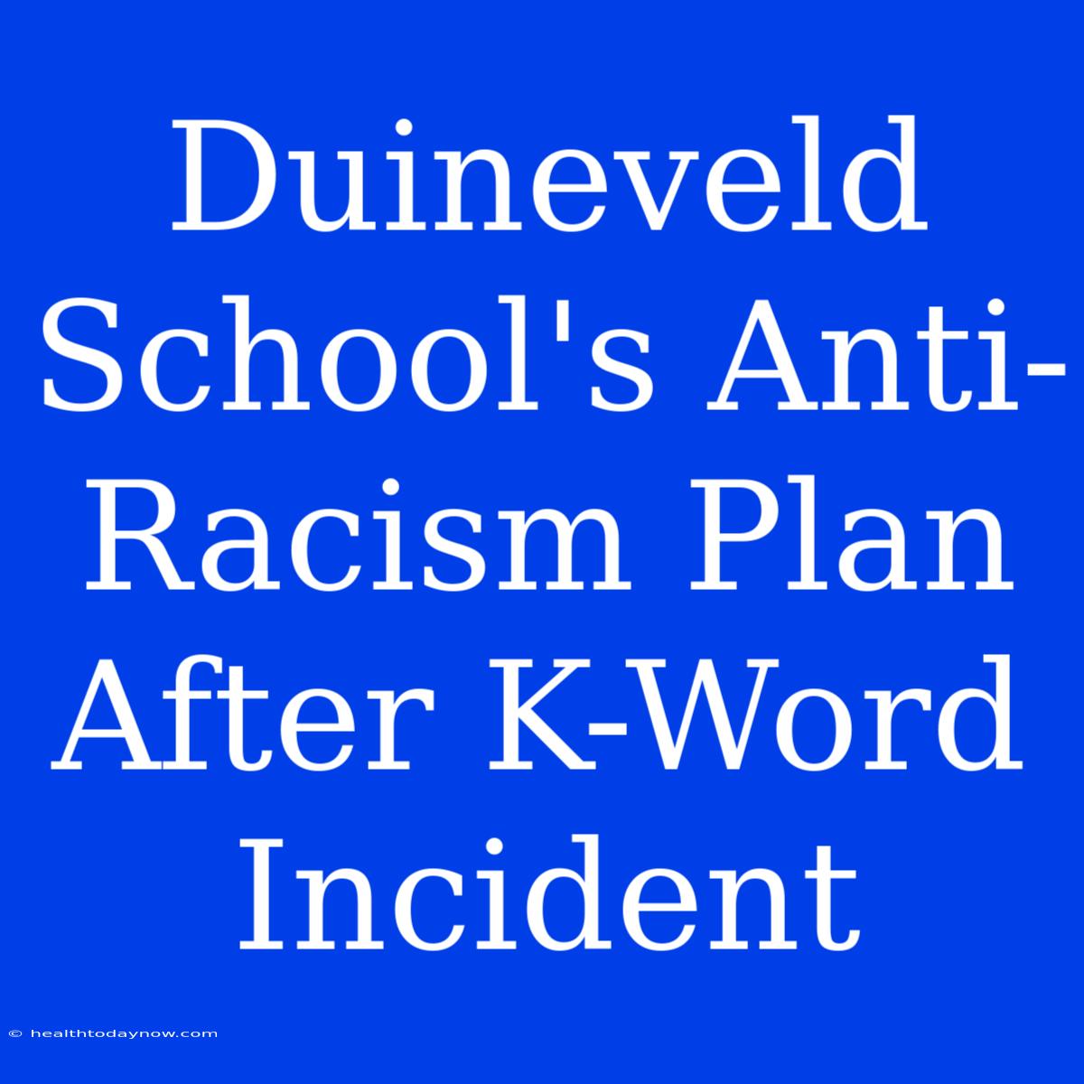 Duineveld School's Anti-Racism Plan After K-Word Incident