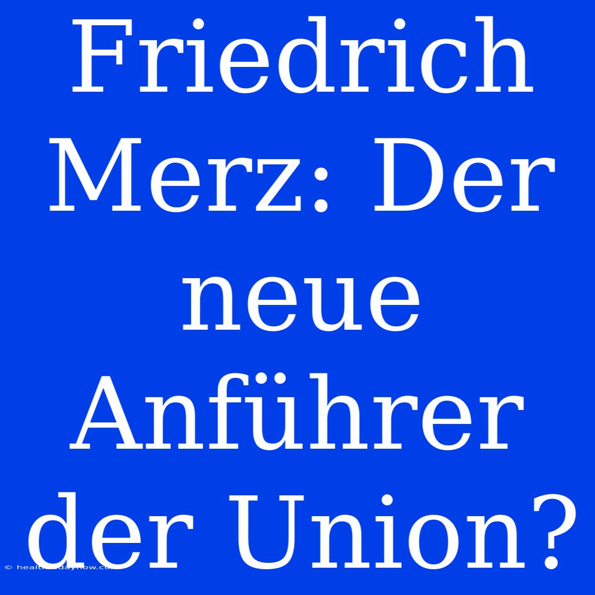 Friedrich Merz: Der Neue Anführer Der Union?