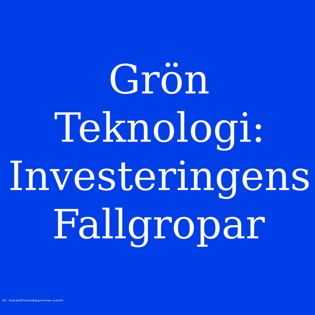 Grön Teknologi: Investeringens Fallgropar