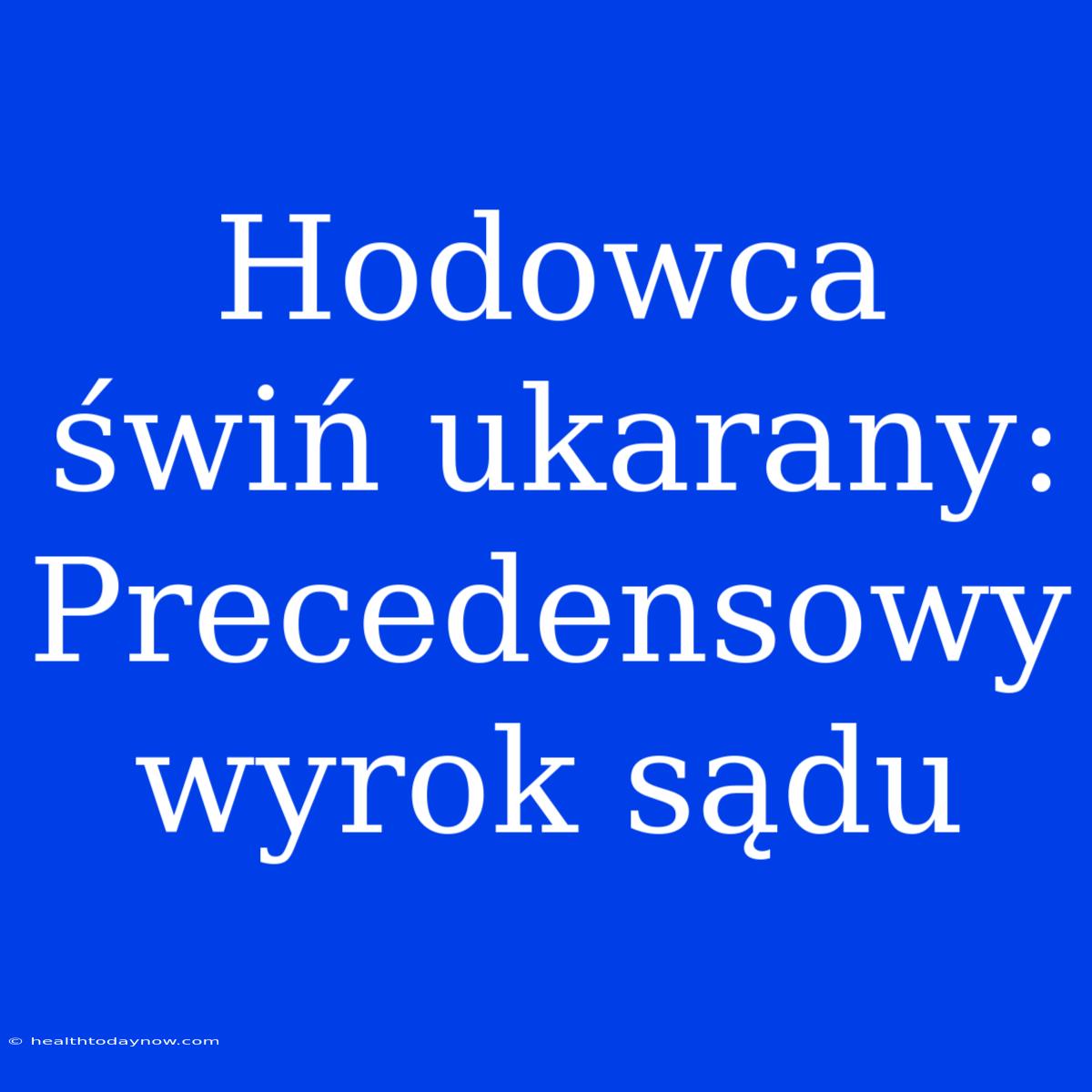 Hodowca Świń Ukarany: Precedensowy Wyrok Sądu 