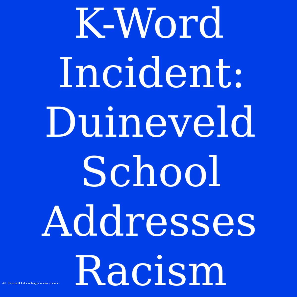 K-Word Incident: Duineveld School Addresses Racism 