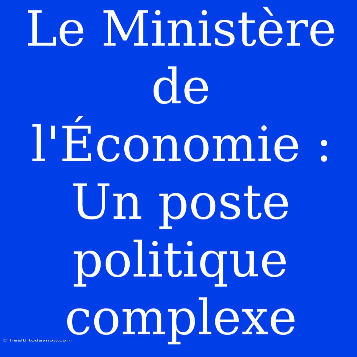 Le Ministère De L'Économie : Un Poste Politique Complexe 