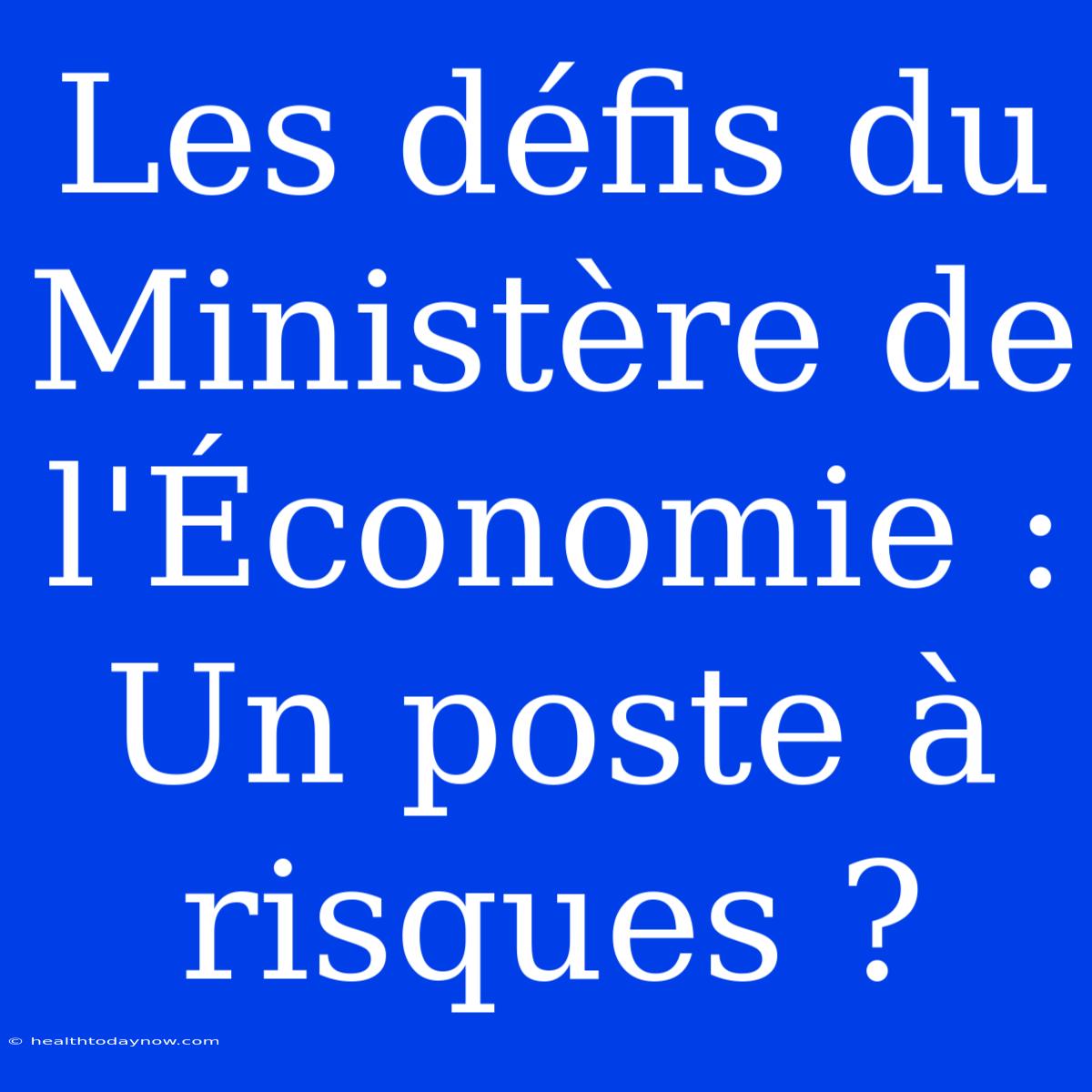 Les Défis Du Ministère De L'Économie : Un Poste À Risques ?