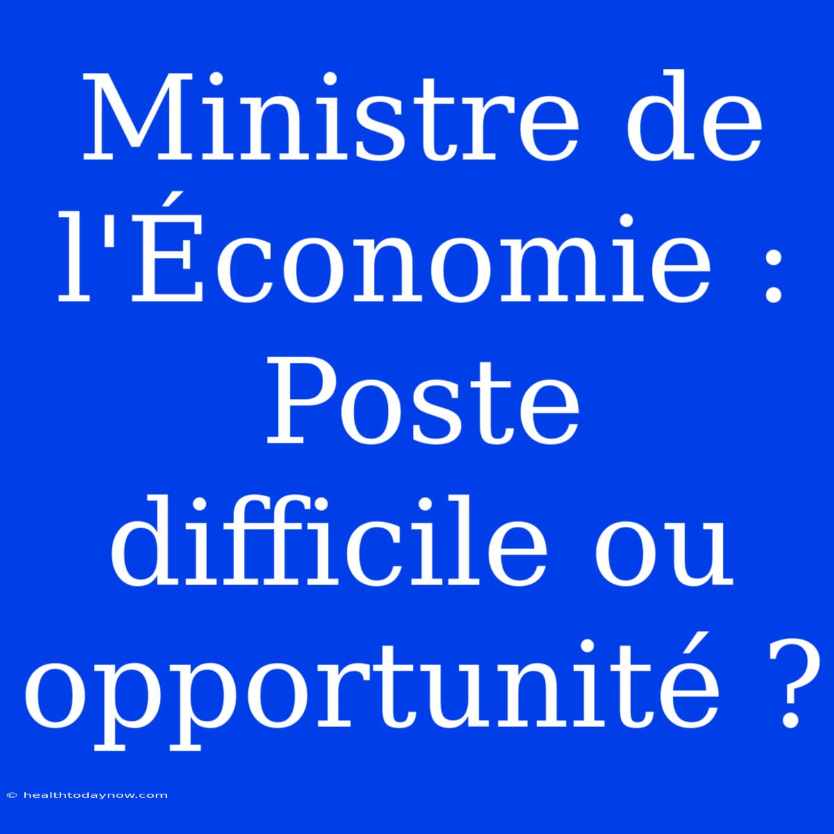 Ministre De L'Économie : Poste Difficile Ou Opportunité ?