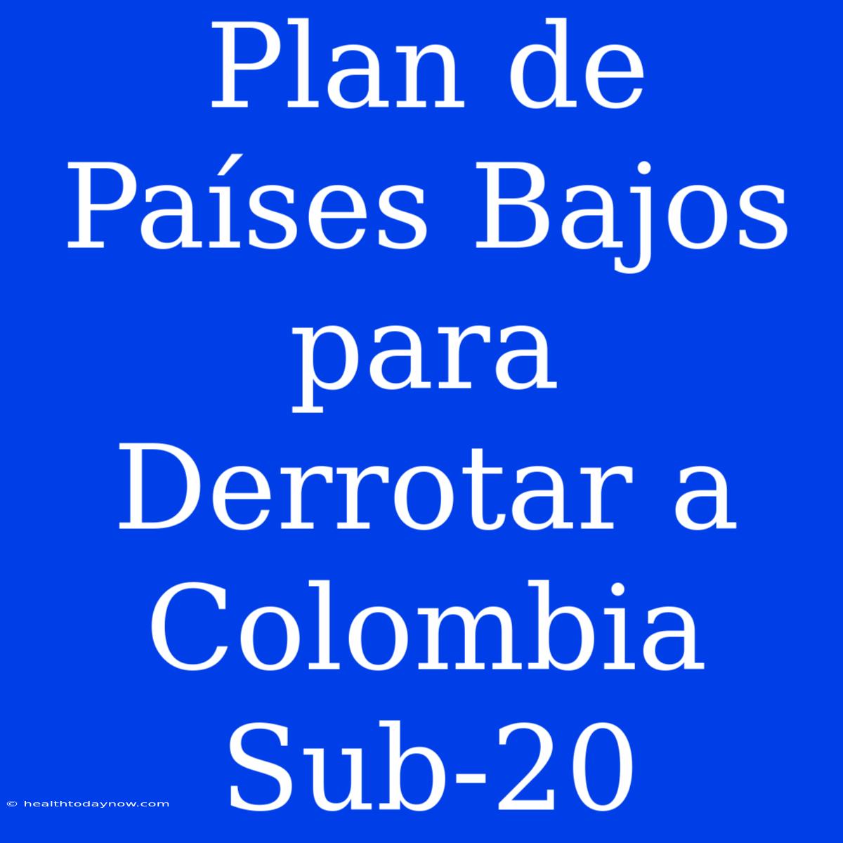 Plan De Países Bajos Para Derrotar A Colombia Sub-20