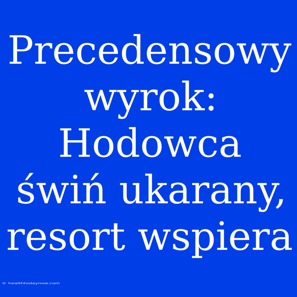 Precedensowy Wyrok: Hodowca Świń Ukarany, Resort Wspiera