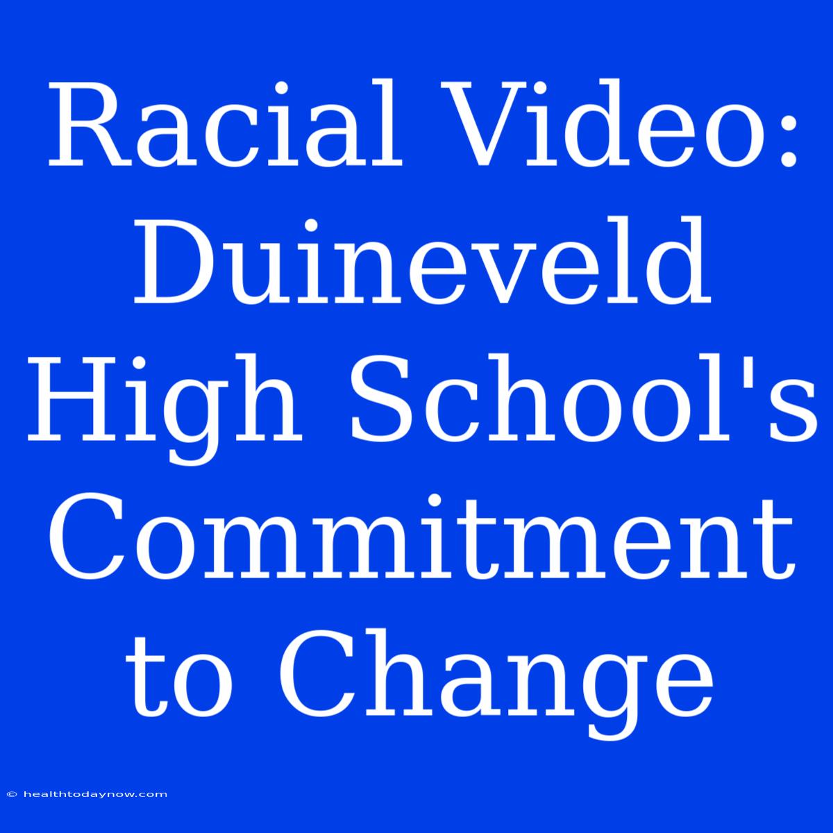 Racial Video: Duineveld High School's Commitment To Change