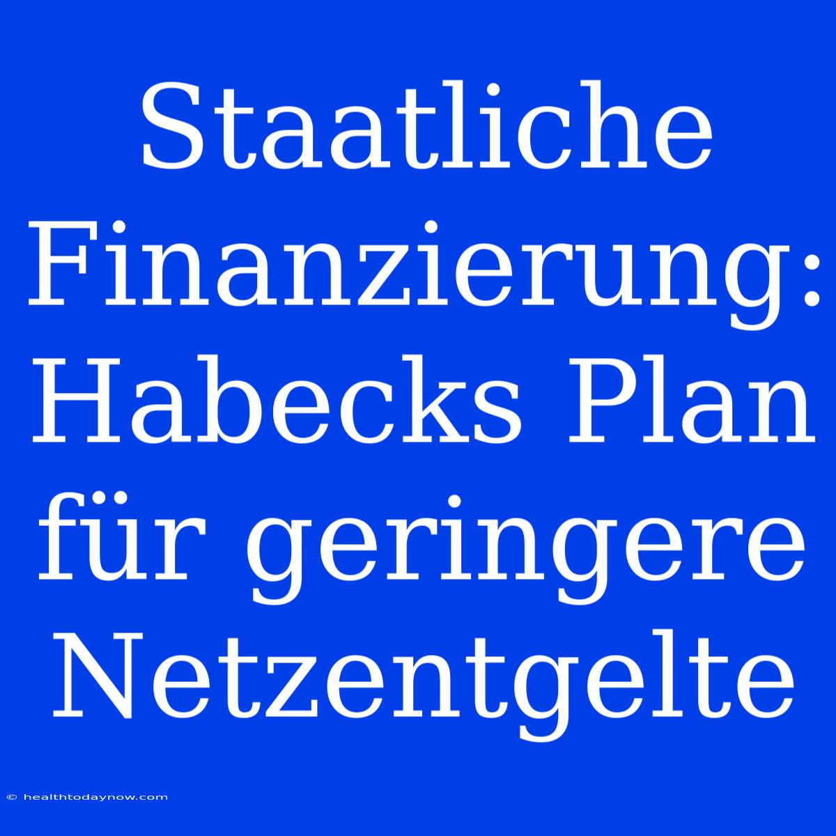 Staatliche Finanzierung: Habecks Plan Für Geringere Netzentgelte 