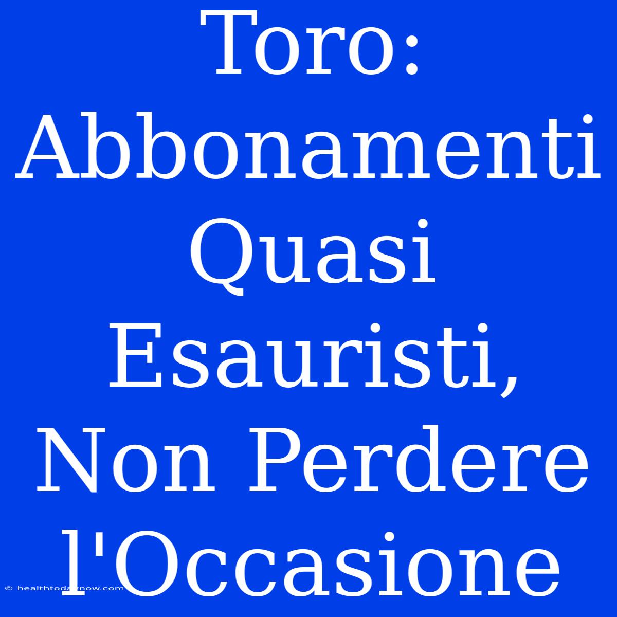 Toro: Abbonamenti Quasi Esauristi, Non Perdere L'Occasione