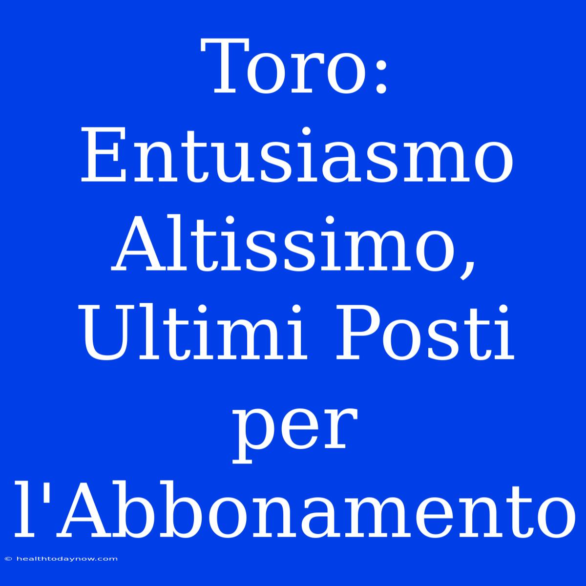 Toro: Entusiasmo Altissimo, Ultimi Posti Per L'Abbonamento