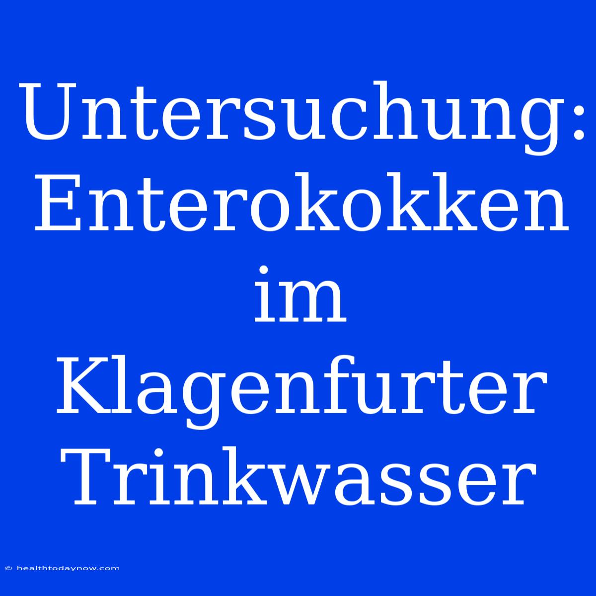 Untersuchung: Enterokokken Im Klagenfurter Trinkwasser